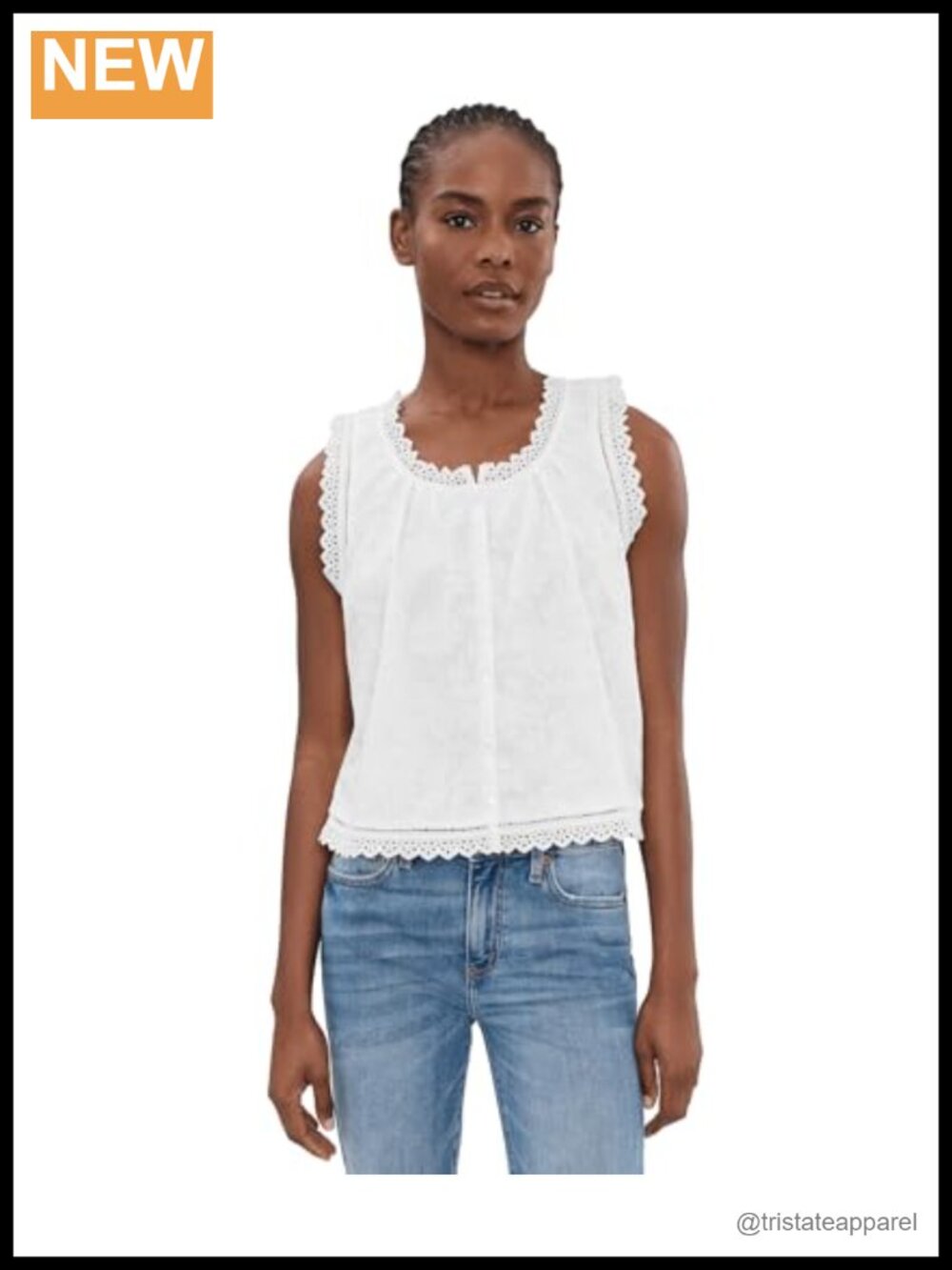 Cropped Peasant Tank Blouse Sleeveless Button-Front Ruffle